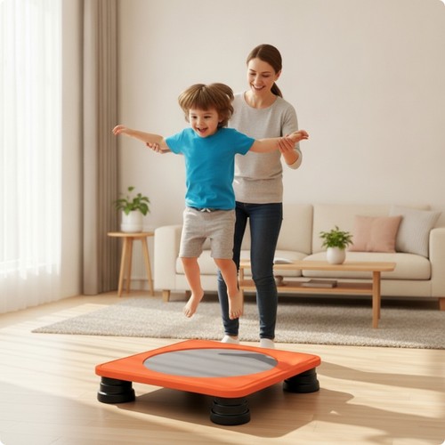 Square trampoline with round - with,